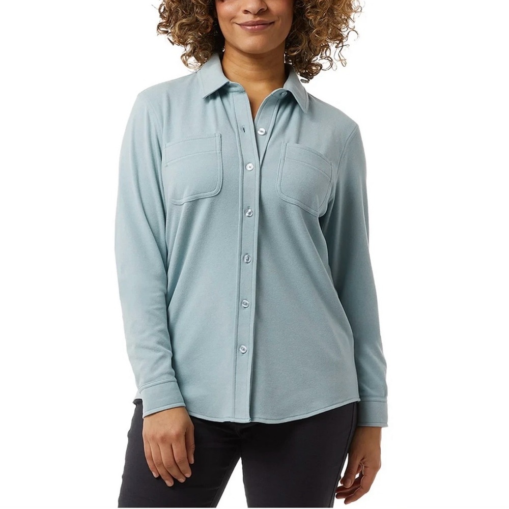 32 Degrees Women's Soft Fleece Long-Sleeve Button- Up Shirt, Light Green L